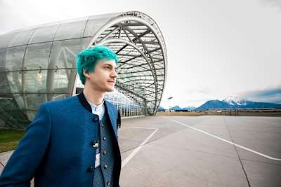 Tyler Blevins a.k.a. Ninja is seen during his visit to the Red Bull Hangar-7 as part of the Ninja Euro Trip in Salzburg, Austria on March 8, 2019