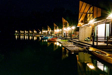 Floating huts on Cheow Lan Lake, Thailand