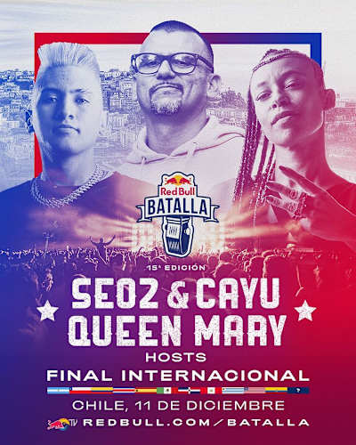 An image of the hosts of Red Bull Batalla International Final 2021.