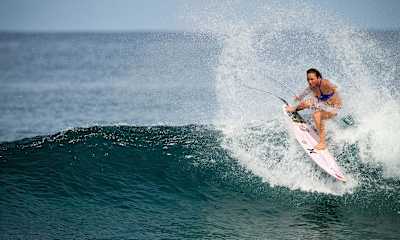 Carissa Moore snaps it off the top.