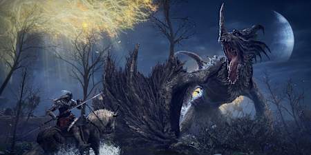 Ein Held kämpft gegen einen großen Drachen