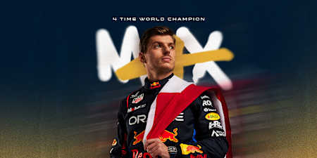 Hero Banner zum vierten Weltmeistertitel von Max Verstappen in der Formel 1, 2024.