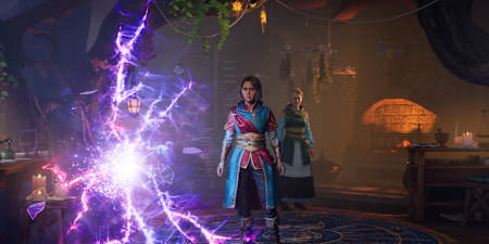 Screenshot aus Split Fiction zeigt Mio und Zoe in einer Fantasy-Welt.