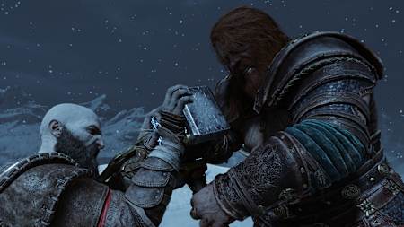 Una captura de pantalla de God of War Ragnarok muestra a Kratos y a Thor.