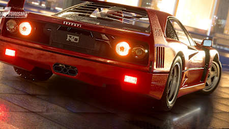 Una captura de pantalla de Gran Turismo 7 muestra un Ferrari F40 en modo Scapes con trazado de rayos.