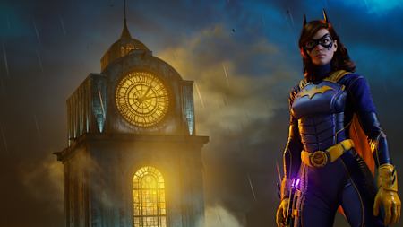 Una captura de pantalla de Gotham Knights muestra a Batgirl frente al Belfry.