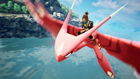 Un dresseur chevauche un Suzaku dans le jeu vidéo Palworld.