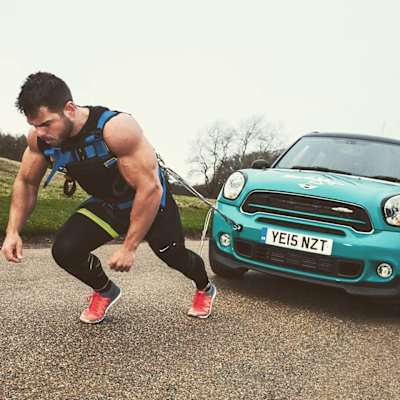 Ross Edgley pulling mini