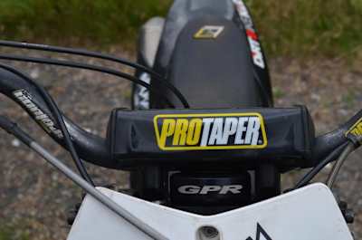Close up of the handlebars on FMX bike