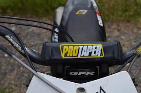 Close up of the handlebars on FMX bike