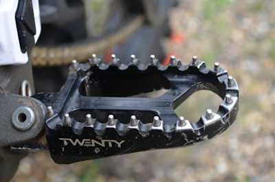 Close up of foot pegs on FMX bike