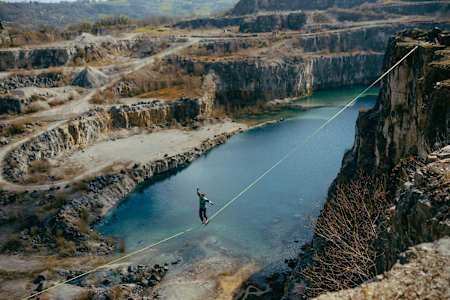 Slacklining across a canyon.