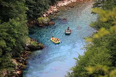 Two boats river rafting on Tara River in Montenegro.