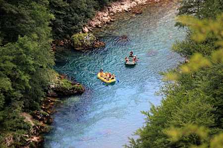 Two boats river rafting on Tara River in Montenegro.