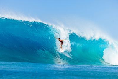 Griffin Colapinto late dropping into a big wave at Backdoor Pipeline, Hawaii 