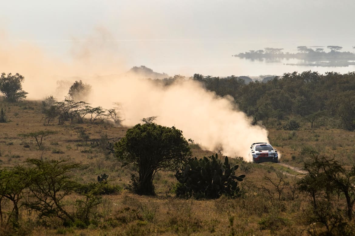 Competitor is seen performing during the World Rally Championship Kenya in Naivasha, Kenya on June 26, 2021.