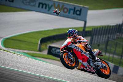 Álex Márquez races together with a drone during the MotoGP World Championship 2020 in Spielberg, Austria on August 17, 2020