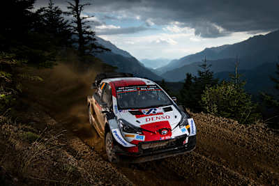 Kalle Rovanpera of team Toyota Gazoo Racing performs during FIA World Rally Championship in Lamia, Greece on 11 September 2021.
