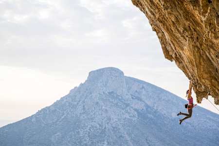 Sasha DiGiulian tackles an overhang in Kalymnos, Greece.