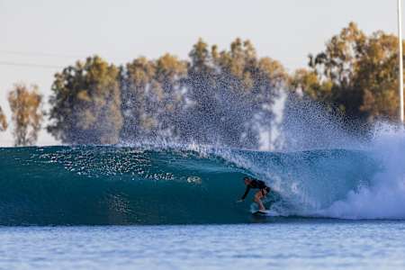 Catilin Simmers surfs at the WSL Surf Ranch in Lemoore, California, USA on June 12, 2021.  