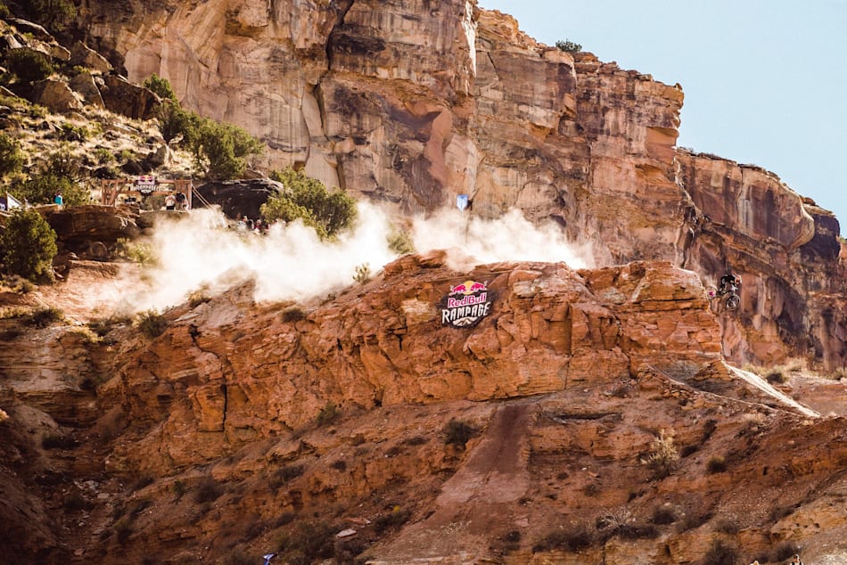 Andreu Lacondeguy rides during Red Bull Rampage finals in Virgin, Utah, USA on 26 October, 2018.