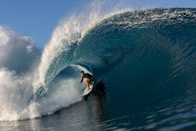 Jack Robinson rides the tube at Teahupo'o in Tahiti