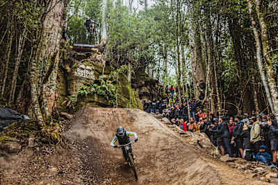 Theo Erlangsen and Sam Gale participate at Red Bull Hardline Tasmania.