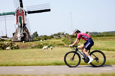 On 14 August 14, 2025, Angel Daleman powers through the scenic countryside of Leiden, The Netherlands, during a cycling training session.