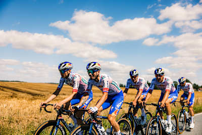 Red Bull - BORA - hansgrohe cyclists including Primož Roglič and Aleksandr Vlasov train in Lille before the 2025 Tour de France.