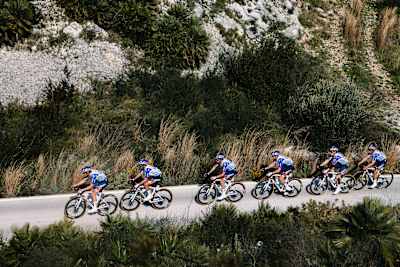 Emil Herzog, Ben Zwiehoff, Remco Evenepoel, Giulio Pellizzari & Aleksandr Vlasov of Red Bull – BORA – hansgrohe during Stage 4 of 77th Volta Comunitat Valenciana in Valencia, Spain on Feb 07, 2026.