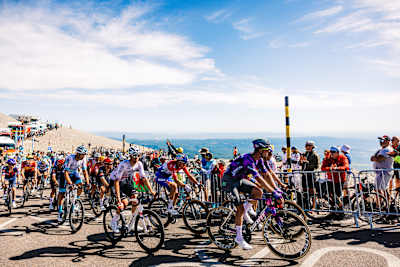 Danny van Poppel cycles between Montpellier and Mont Ventoux during the 2025 Tour de France.