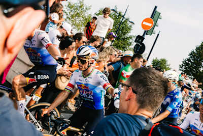 Remco Evenepoel of Red Bull – BORA – hansgrohe races in Stage 7 of the 113th Tour de France from Hagetmau to Bordeaux, France.