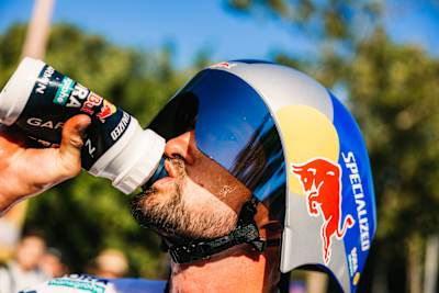 Nico Denz of Red Bull – BORA – hansgrohe hydrates during Stage 1 (TTT) in Barcelona, Spain, at the thrilling 113th Tour de France, July 2026