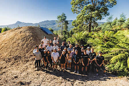 Athletes pose for a photograph at Red Bull Hardline