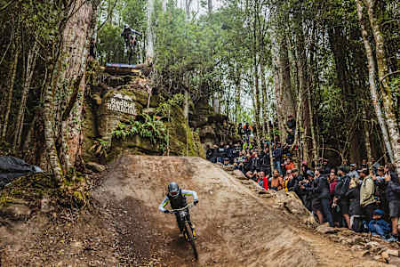 Theo Erlangsen and Sam Gale participate at Red Bull Hardline Tasmania.