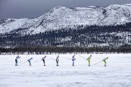 Participants performing at Red Bull Nordenskioldsloppet in Jokkmokk, Sweden on March 27, 2021.