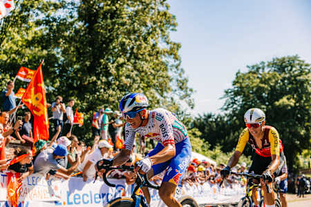 Florian Lipowitz of Red Bull - BORA - hansgrohe leads the charge during Stage 4 from Amiens Métropole to Rouen at the 2025 Tour de France, France.