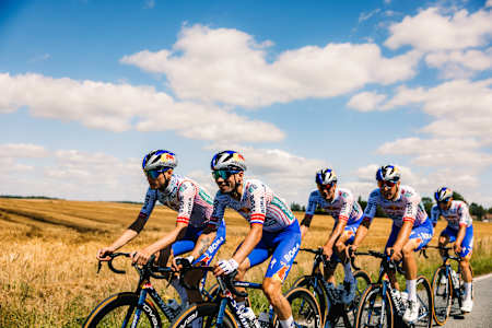Red Bull - BORA - hansgrohe cyclists including Primož Roglič and Aleksandr Vlasov train in Lille before the 2025 Tour de France.
