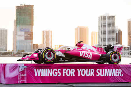 Visa Cash App Racing Bulls’ custom Red Bull Summer Editon livery reveal in Miami, Florida, USA on April 30, 2025.