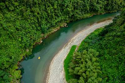 A team of racers from Costa Rica navigates a tropical river on the sixth day of Eco-Challenge.