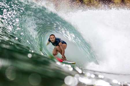 Carissa Moore surfing in a tunnel wave
