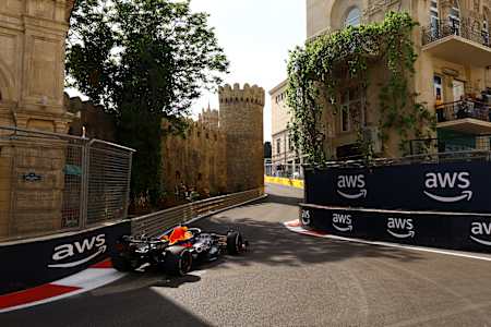 Max Verstappen of the Netherlands driving the (1) Oracle Red Bull Racing RB19 on track during the F1 Grand Prix of Azerbaijan at Baku City Circuit on April 30, 2023 in Baku, Azerbaijan. 