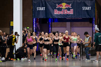 Competitors compete at Hyrox Denmark 2024 in Bella Center, Copenhagen, Denmark, on March 23, 2024.