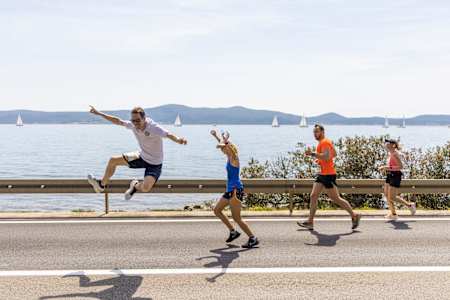 Participants perform during the Wings for Life World Run Flagship Run in Zadar, Croatia on May 7, 2023.