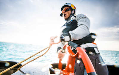 Jimmy Spithill helming OTUSA 17 in Hamilton, Bermuda.