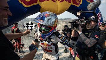 Manuel Lettenbichler poses for a portrait at Red Bull Outliers in Steveville, Alberta, Canada, on August 28, 2023.