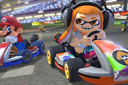A screenshot from the Mario Kart 8 Deluxe video game, which will be available on Nintendo Switch