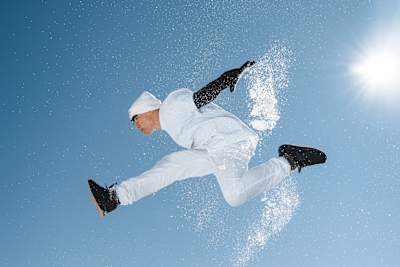 Freerunner Stefan Dollinger performs during filming of his video Rest Day in St. Anton, Austria.