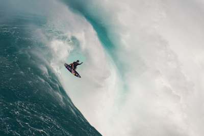 Kai Lenny on a big wave in Peahi, on Maui, Hawaii.