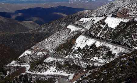 Sichuan-Tibet highway seen in snow.